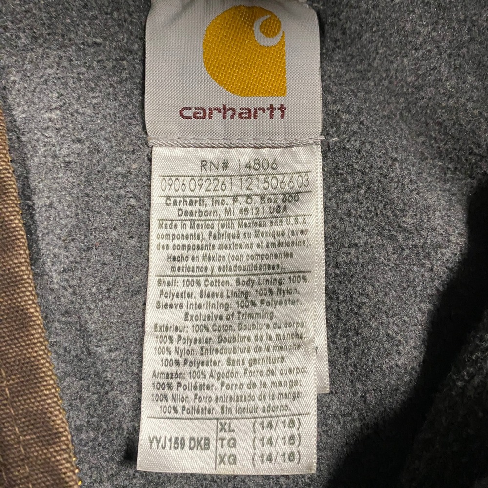 Carhartt Active Jacket Youth XL Brown Canvas Fleece Lined Hooded YYJ159 DKB - Picture 3 of 6